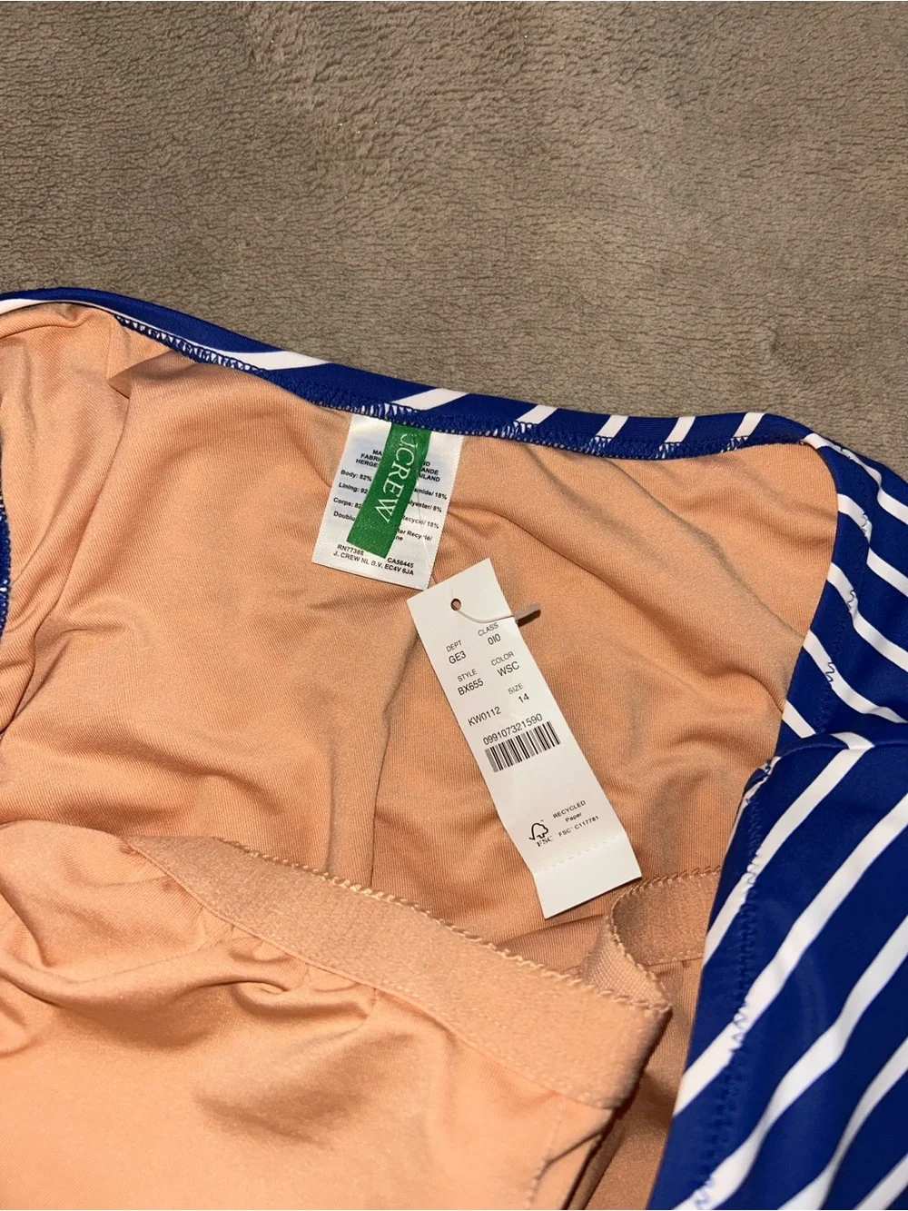 NWT J.Crew Sleek Ruched One-Shoulder One-Piece Swimsuit in Stripe